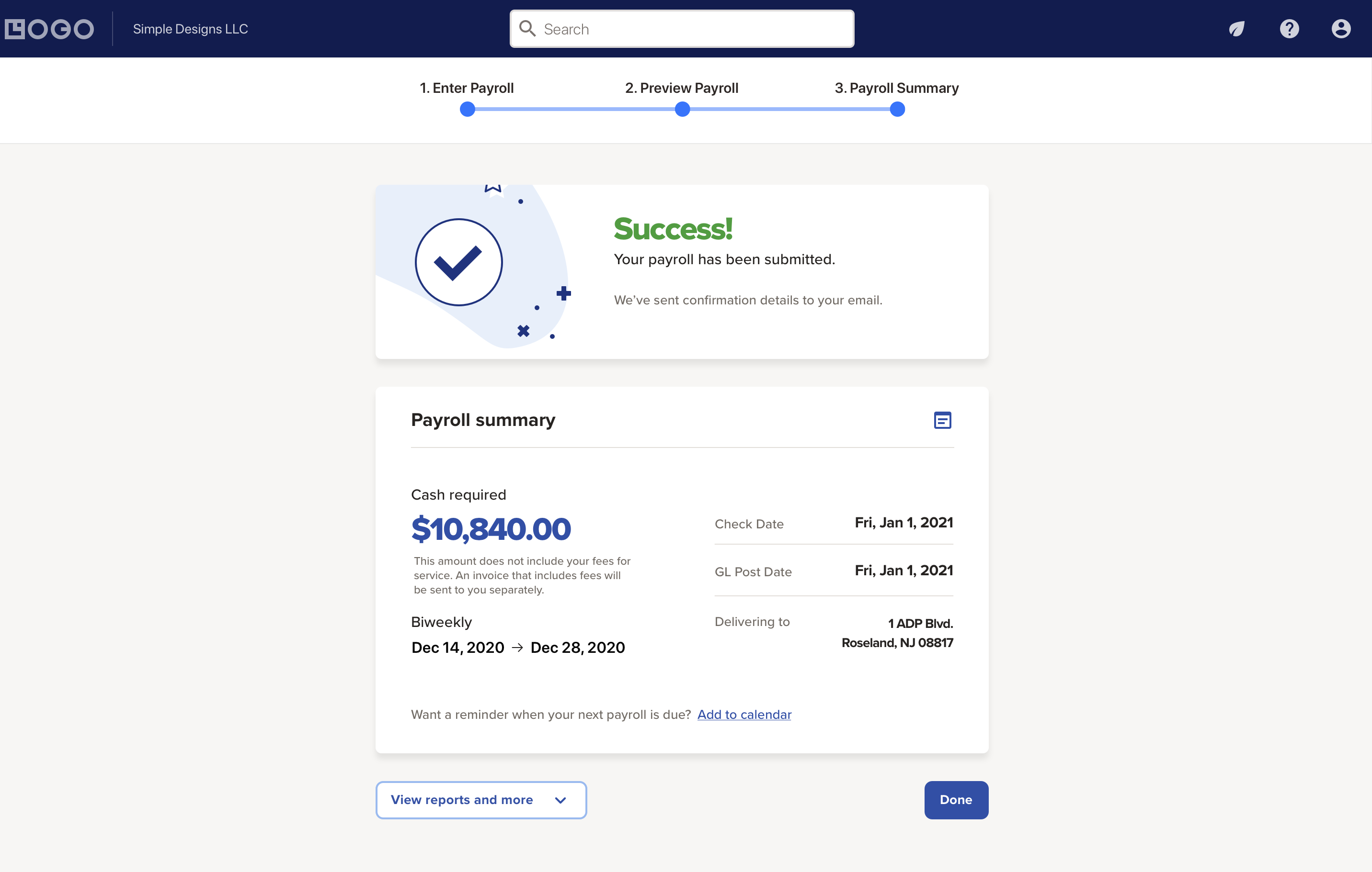 screenshot of RUN Powered by ADP